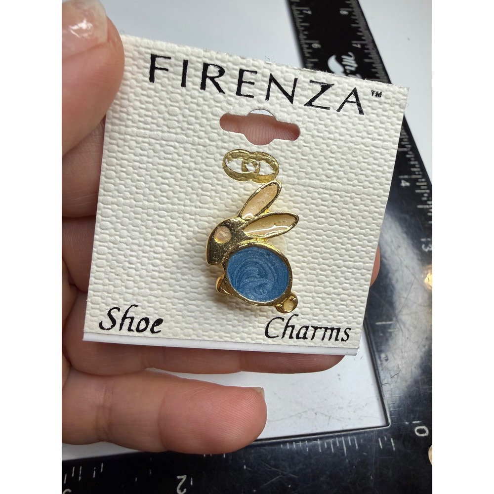 Firenza Shoe Charm Blue Enamel Gold Tone Bunny Rabbit Sneaker Accessory NIP